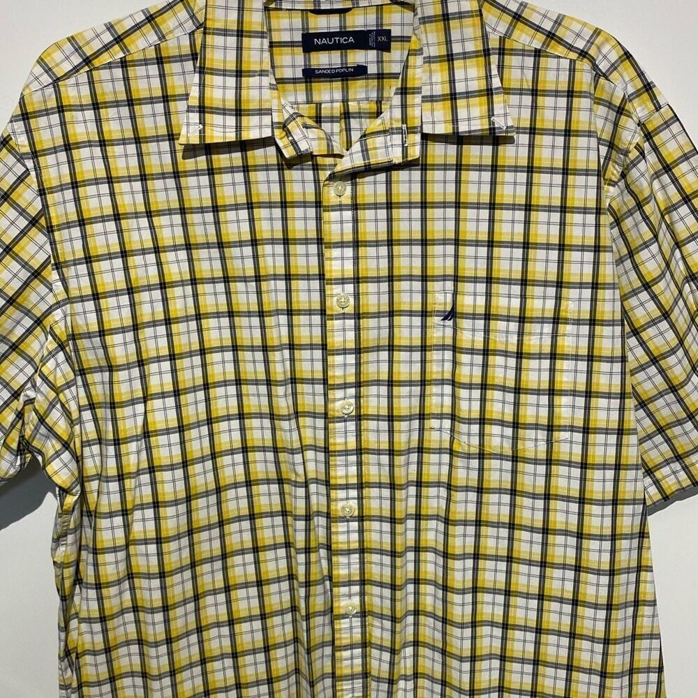 Nautica Men's Multicolor Sanded Poplin‎ Plaid Short Sleeve Button Up Shirt XXL